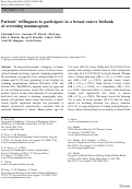 Cover page: Patients’ willingness to participate in a breast cancer biobank at screening mammogram