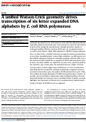 Cover page: A unified Watson-Crick geometry drives transcription of six-letter expanded DNA alphabets by E. coli RNA polymerase.