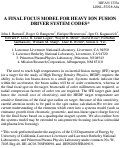 Cover page: A final focus model for heavy ion fusion driver system codes