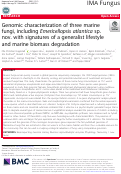 Cover page: Genomic characterization of three marine fungi, including Emericellopsis atlantica sp. nov. with signatures of a generalist lifestyle and marine biomass degradation
