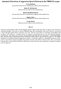 Cover page: Automatic Extraction of Aggression Speech Patterns in the THREAT-corpus