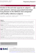 Cover page: Decline in forced vital capacity in subjects with systemic sclerosis-associated interstitial lung disease in the SENSCIS trial compared with healthy reference subjects.