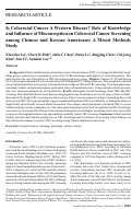 Cover page: Is Colorectal Cancer A Western Disease? Role of Knowledge and Influence of Misconception on Colorectal Cancer Screening among Chinese and Korean Americans: A Mixed Methods Study