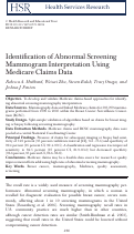 Cover page: Identification of Abnormal Screening Mammogram Interpretation Using Medicare Claims Data