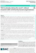 Cover page: “We’re already doing this work”: ethical research with community-based organizations