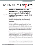 Cover page: Farnesylated and methylated KRAS4b: high yield production of protein suitable for biophysical studies of prenylated protein-lipid interactions