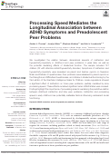 Cover page: Processing Speed Mediates the Longitudinal Association between ADHD Symptoms and Preadolescent Peer Problems