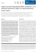 Cover page: Highly secreted tryptophanyl tRNA synthetase 1 as a potential theranostic target for hypercytokinemic severe sepsis.