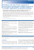 Cover page: Prevalence and risk of Down syndrome in monozygotic and dizygotic multiple pregnancies in Europe: implications for prenatal screening