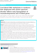 Cover page: Cord blood DNA methylome in newborns later diagnosed with autism spectrum disorder reflects early dysregulation of neurodevelopmental and X-linked genes