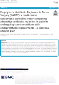 Cover page: Prophylactic Antibiotic Regimens In Tumor Surgery (PARITY): a multi-center randomized controlled study comparing alternative antibiotic regimens in patients undergoing tumor resections with endoprosthetic replacements-a statistical analysis plan.