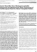 Cover page: Acute West Nile Virus Meningoencephalitis Diagnosed Via Metagenomic Deep Sequencing of Cerebrospinal Fluid in a Renal Transplant Patient