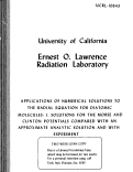 Cover page: APPLICATIONS OF NUMERICAL SOLUTIONS TO THE RADIAL EQUATION FOR DIATOMIC MOLECULES: I. SOLUTIONS FOR THE MORSE AND CLINTON POTENTIALS COMPARED WITH AN APPROXIMATE ANALYTIC SOLUTION AND WITH EXPERIMENT.*