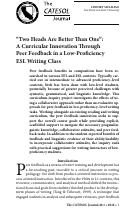 Cover page: "Two Heads Are Better Than One”: A Curricular Innovation Through Peer Feedback in a Low-Proficiency ESL Writing Class