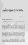 Cover page: El lector como productor ante la política dei silencio: Notas en torno a El viaje de <em>Colón contado por un pájaro</em>