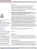 Cover page: Risk factors for inadequate and excessive gestational weight gain in 25 low- and middle-income countries: An individual-level participant meta-analysis.