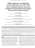 Cover page: Murder, Massacre, and Mayhem on the California Coast, 1814 –1815: Newly Translated Russian American Company Documents Reveal Company Concern Over Violent Clashes