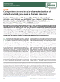 Cover page: Comprehensive molecular characterization of mitochondrial genomes in human cancers.