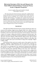 Cover page: Rhetorical Strategies of McCain and Obama in the Third 2008 Presidential Debate:  Functional Theory from a Linguistic Perspective