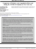 Cover page: Comparison of Pediatric Acute Appendicitis Before and During the COVID-19 Pandemic in New York City