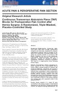 Cover page: Continuous Transversus Abdominis Plane (TAP) Blocks for Postoperative Pain Control after Hernia Surgery: A Randomized, Triple‐Masked, Placebo‐Controlled Study