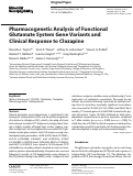 Cover page: Pharmacogenetic Analysis of Functional Glutamate System Gene Variants and Clinical Response to Clozapine.