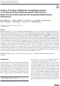 Cover page of Analysis of Oncology and Radiation Therapy Representation on the National Board of Medical Examiners Official Practice Material for the United States National Standardized Medical Board Examinations.