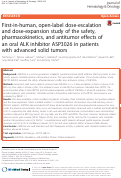 Cover page: First-in-human, open-label dose-escalation and dose-expansion study of the safety, pharmacokinetics, and antitumor effects of an oral ALK inhibitor ASP3026 in patients with advanced solid tumors