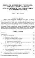 Cover page: Tired and (Inherently) Prejudiced: Disposing of the Prejudice Requirement for Lack of Counsel in Removal Proceedings