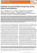 Cover page: Pathways for practical high-energy long-cycling lithium metal batteries