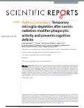 Cover page: Author Correction: Temporary microglia-depletion after cosmic radiation modifies phagocytic activity and prevents cognitive deficits