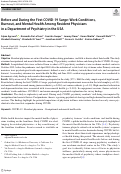 Cover page: Before and During the First COVID-19 Surge: Work Conditions, Burnout, and Mental Health Among Resident Physicians in a Department of Psychiatry in the USA