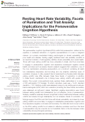 Cover page: Resting Heart Rate Variability, Facets of Rumination and Trait Anxiety: Implications for the Perseverative Cognition Hypothesis.