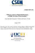 Cover page: When it comes to Demand Response, is FERC its Own Worst Enemy?