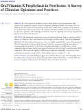 Cover page: Oral Vitamin K Prophylaxis in Newborns: A Survey of Clinician Opinions and Practices