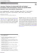 Cover page: Correction: Prediction of preterm birth with and without preeclampsia using mid-pregnancy immune and growth-related molecular factors and maternal characteristics