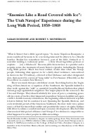 Cover page: "Enemies Like a Road Covered with Ice": The Utah Navajos' Experience during the Long Walk Period, 1858-1868