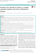 Cover page: Evidence for benefit of statins to modify cognitive decline and risk in Alzheimer’s disease