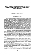 Cover page: Is It a Subsidy? An Evaluation of China's Currency Regime and its Compliance with the WTO