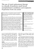 Cover page: The use of renal replacement therapy in critically ill pediatric small bowel transplantation candidates and recipients: Experience from one center.