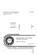 Cover page: MODELING PASSIVE SOLAR BUILDINGS WITH HAND CALCULATIONS