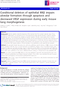 Cover page: Conditional deletion of epithelial IKKbeta impairs alveolar formation through apoptosis and decreased VEGF expression during early mouse lung morphogenesis