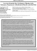 Cover page: Low-dose Ketamine Does Not Improve Migraine in the Emergency Department: A Randomized Placebo-controlled Trial