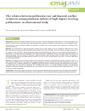 Cover page: The relation between publication rate and financial conflict of interest among physician authors of high-impact oncology publications: an observational study