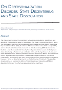 Cover page of On Depersonalization Disorder: State Decentering and State Dissociation&nbsp;