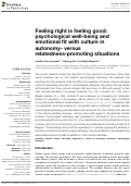 Cover page: Feeling right is feeling good: psychological well-being and emotional fit with culture in autonomy- versus relatedness-promoting situations