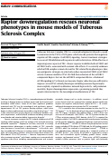 Cover page: Raptor downregulation rescues neuronal phenotypes in mouse models of Tuberous Sclerosis Complex