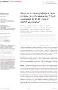 Cover page: Persistent memory despite rapid contraction of circulating T Cell responses to SARS-CoV-2 mRNA vaccination