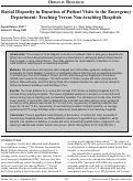 Cover page: Racial Disparity in Duration of Patient Visits to the Emergency Department:  Teaching versus Non-teaching Hospitals