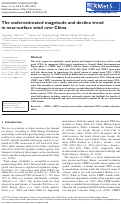 Cover page: The underestimated magnitude and decline trend in near‐surface wind over China